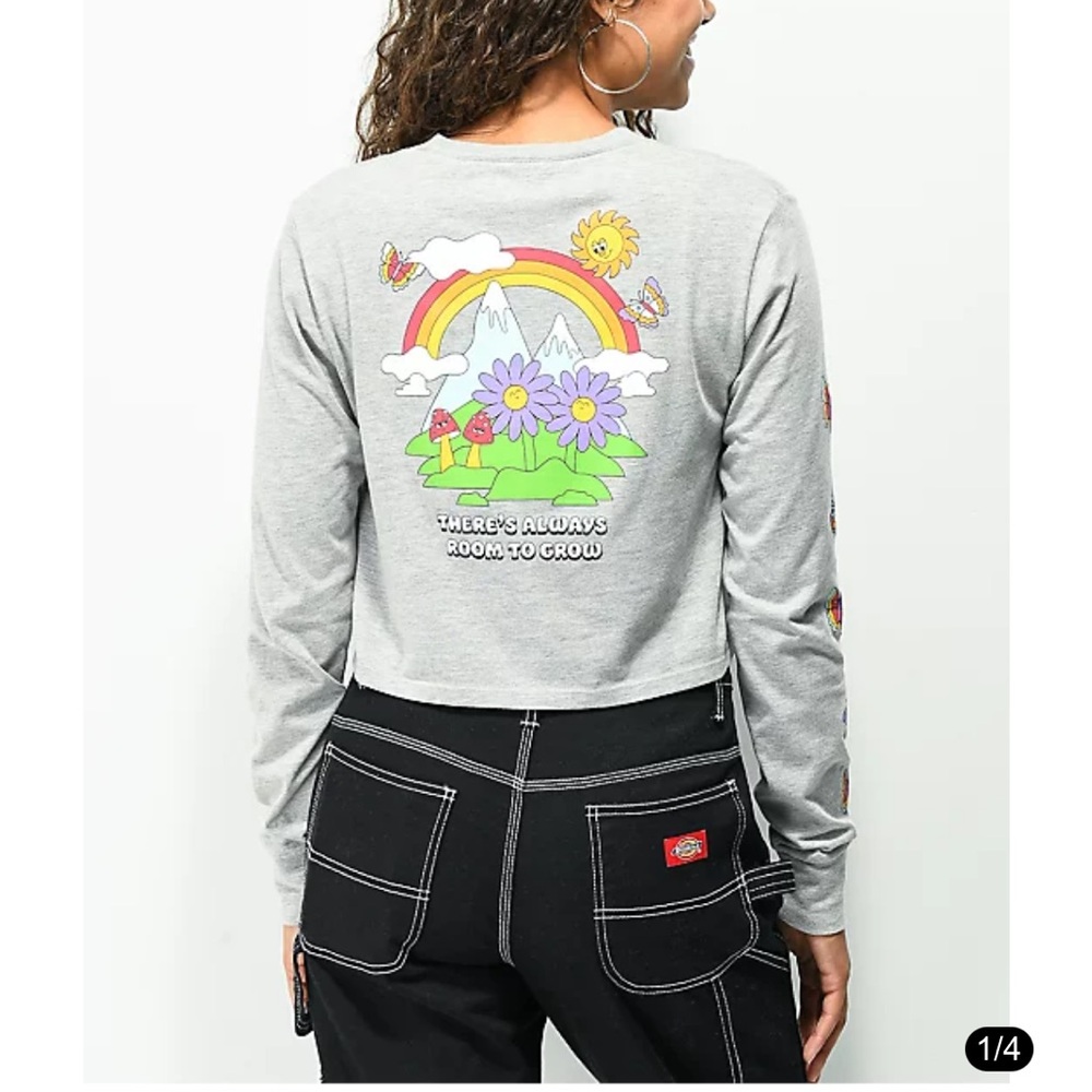 A.LAB Dita Rainbow Grey Crop Long Sleeve T-Shirt